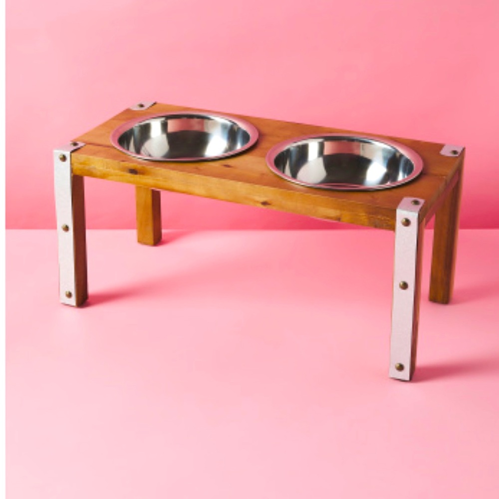 Wood and Metal raised dog feeder (small)